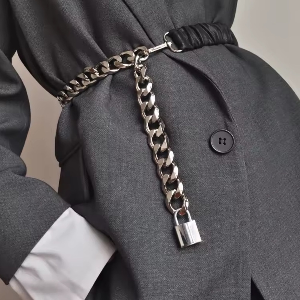 Anthropologie Silver Chain Belt with Padlock adjustable